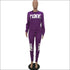 Plus Size Women Letter Print Long-sleeve Top And Pants Casual Two-piece Sets