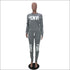 Plus Size Women Letter Print Long-sleeve Top And Pants Casual Two-piece Sets