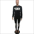 Plus Size Women Letter Print Long-sleeve Top And Pants Casual Two-piece Sets