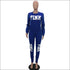 Plus Size Women Letter Print Long-sleeve Top And Pants Casual Two-piece Sets