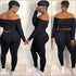 Plus Size Women Off-the-Shoulder Crop Top And Skinny Pants Sports Two-piece Set