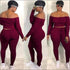 Plus Size Women Off-the-Shoulder Crop Top And Skinny Pants Sports Two-piece Set