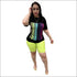 Plus Size Women Round Collar Print Top And Skinny Shorts