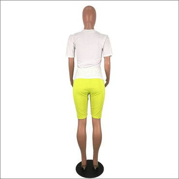 Plus Size Women Round Collar Print Top And Skinny Shorts