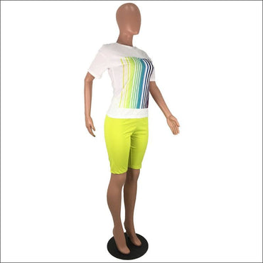 Plus Size Women Round Collar Print Top And Skinny Shorts