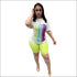 Plus Size Women Round Collar Print Top And Skinny Shorts