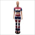 Plus Size Women Round Collar Print Top And Wide Leg Trousers Two-piece Set