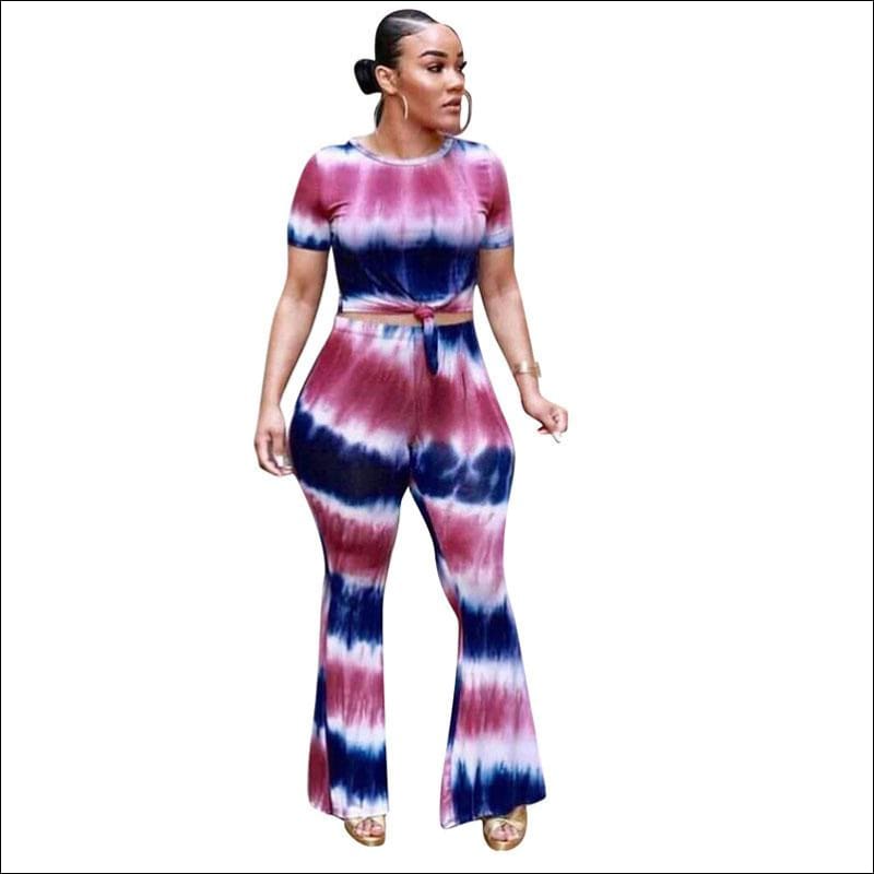 Plus Size Women Round Collar Print Top And Wide Leg Trousers