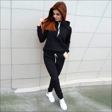 Plus Size Women Solid Color Drawstring Long Sleeve Pocket Design Hoodie And Pants