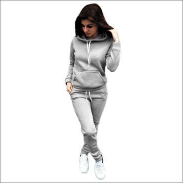 Plus Size Women Solid Color Drawstring Long Sleeve Pocket Design Hoodie And Pants