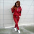 Plus Size Women Solid Color Drawstring Long Sleeve Pocket Design Hoodie And Pants