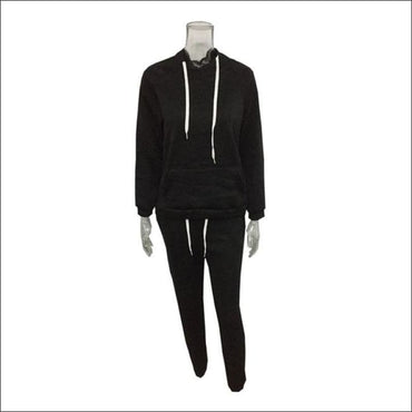 Plus Size Women Solid Color Drawstring Long Sleeve Pocket Design Hoodie And Pants
