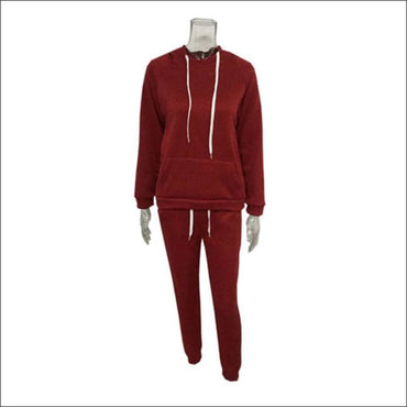 Plus Size Women Solid Color Drawstring Long Sleeve Pocket Design Hoodie And Pants