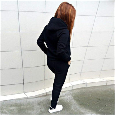 Plus Size Women Solid Color Drawstring Long Sleeve Pocket Design Hoodie And Pants