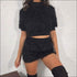 Plush Short-sleeve Crop Tops Mini Dress Set