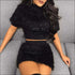 Plush Short-sleeve Crop Tops Mini Dress Set