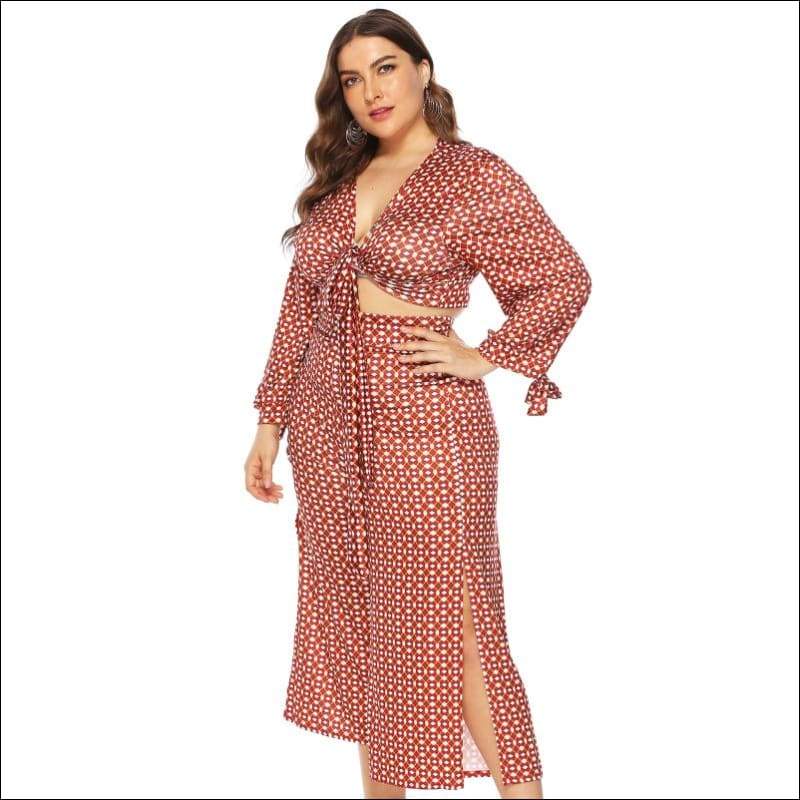 Polka Dot Printed Lace-up Top And Side Split Seven Pants 