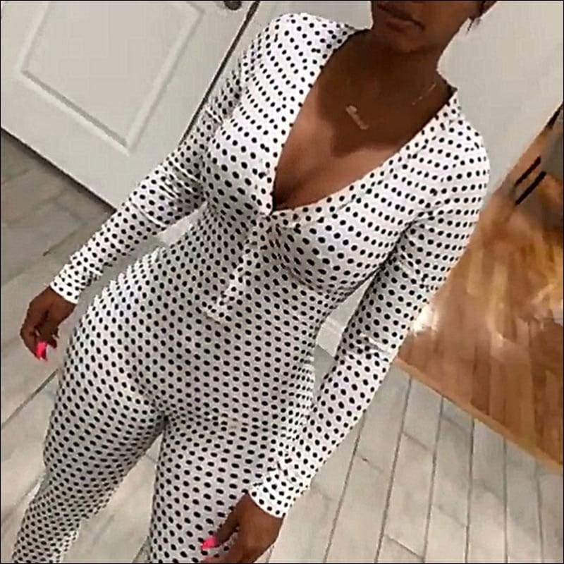 Polka Dot Printed Long-sleeve Single-breasted Tight - L / 