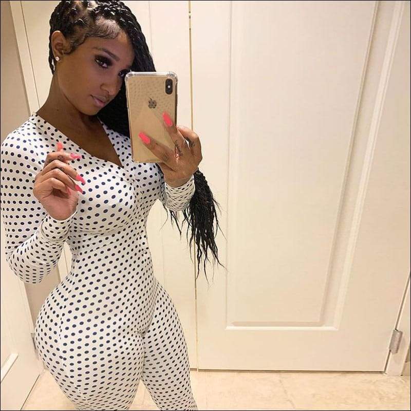 Polka Dot Printed Long-sleeve Single-breasted Tight - S / 