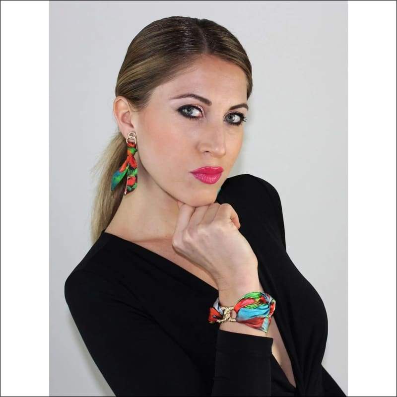 Poppies silk tie earring - Gold - Earrings