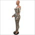 Print Hollow Off-the-Shoulder Long-sleeve Tight Jumpsuits