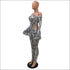 Print Hollow Off-the-Shoulder Long-sleeve Tight Jumpsuits