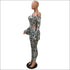 Print Hollow Off-the-Shoulder Long-sleeve Tight Jumpsuits