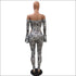 Print Hollow Off-the-Shoulder Long-sleeve Tight Jumpsuits