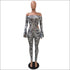 Print Hollow Off-the-Shoulder Long-sleeve Tight Jumpsuits