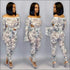 Print Hollow Off-the-Shoulder Long-sleeve Tight Jumpsuits