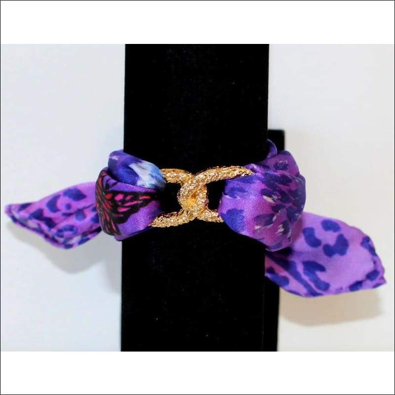 Purple Animal Print ankle silk bracelet - Gold - Ankle 