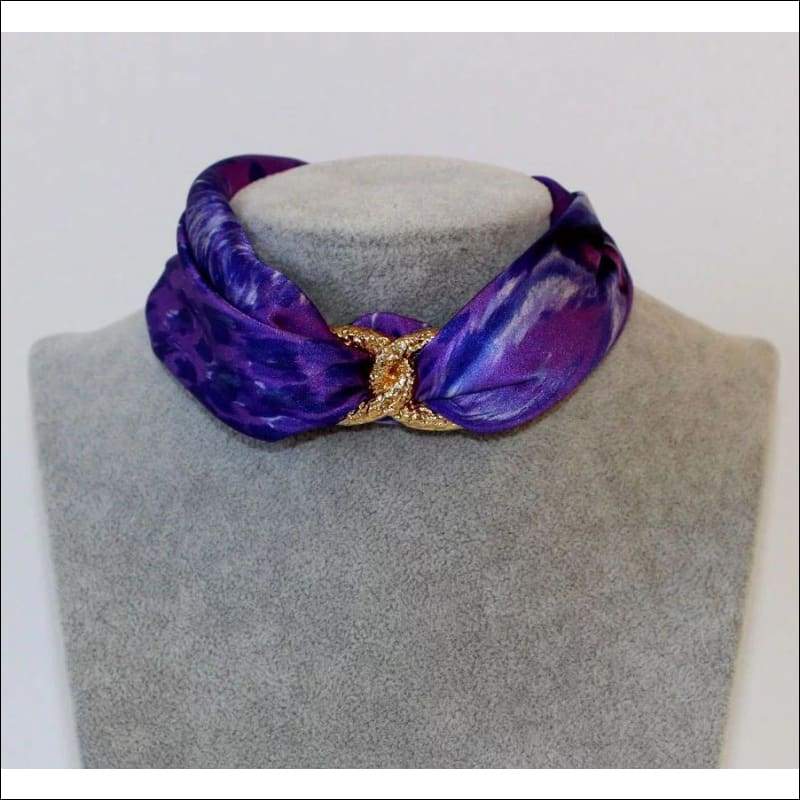 Purple Animal Print Choker Necklace - Gold - Chokers - 