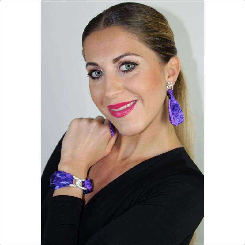 Purple animal print silk tie earring & bracelet set - Set & 