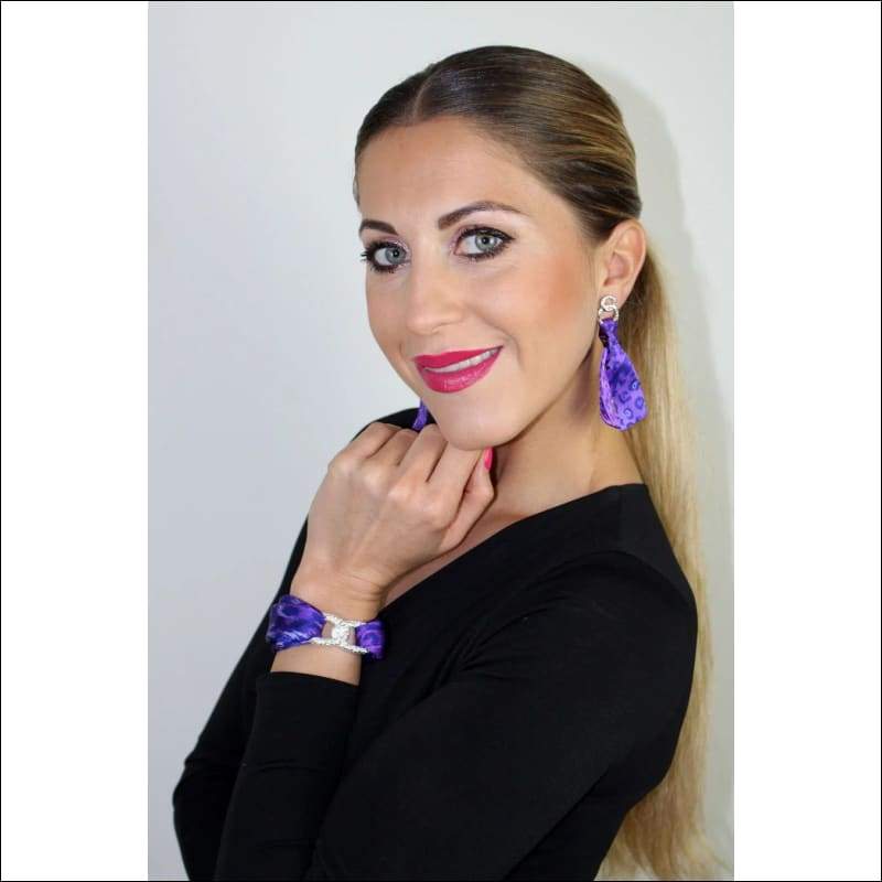 Purple animal print silk tie earring - Gold - Earrings