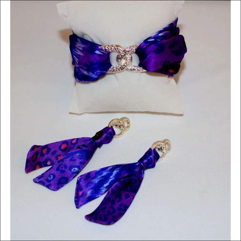 Purple animal print silk tie earring - Gold - Earrings