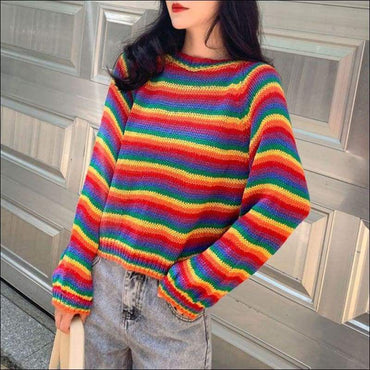Rainbow Long Sleeve Pullover Sweater