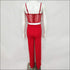 Red Color Mesh Patchwork Cropped Elegant Camis Side-slit Pants Set