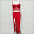 Red Color Mesh Patchwork Cropped Elegant Camis Side-slit Pants Set