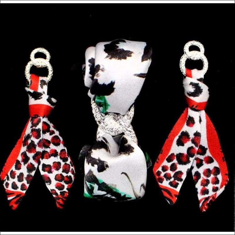 Red Rose silk tie earring & bracelet - Earrings
