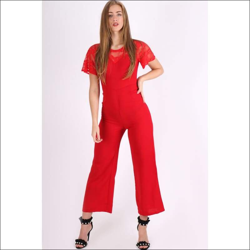 Red Sweetheart Lace Jumpsuit - Women’s Clothing