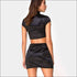 Retro Style Short Sleeve Cropped T Shirt Side Slit Mini Skirts Two Piece Set
