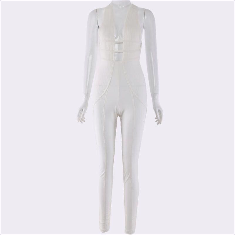 Rib-knit Pattern Cut Out Sleeveless Jumpsuits - Jumpsuits