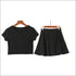 Rib-knit Pattern Short-sleeve Crop Top Mini Skirt