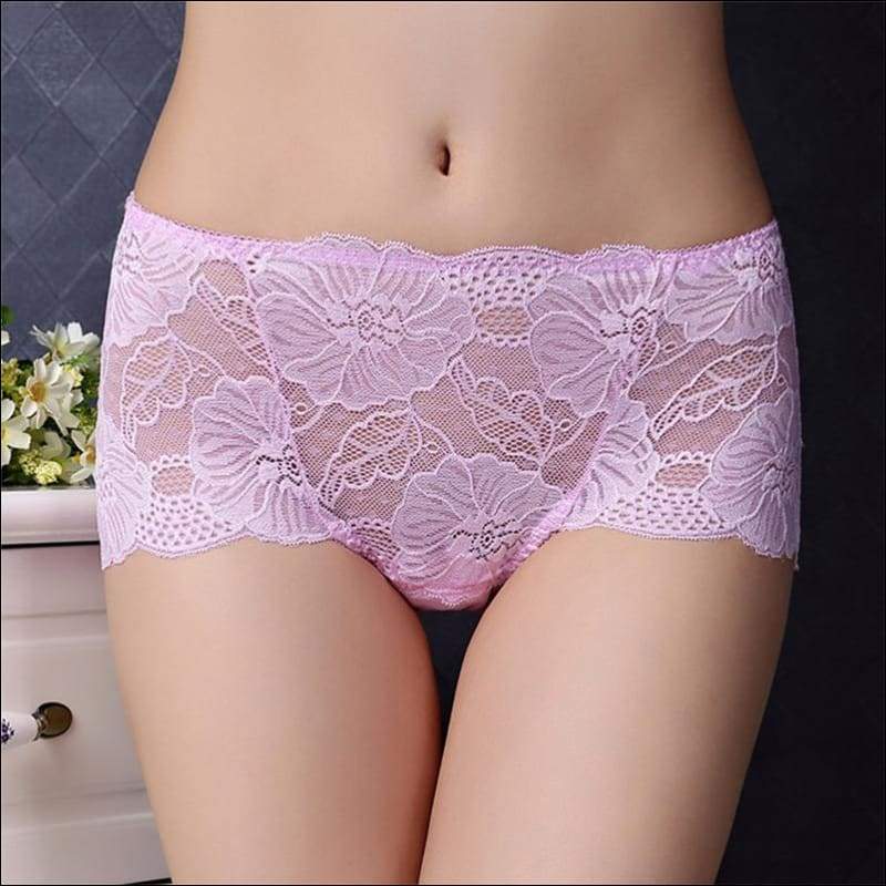 Rose Lace Hollow Out See-through Classic Briefs - L / Pink -