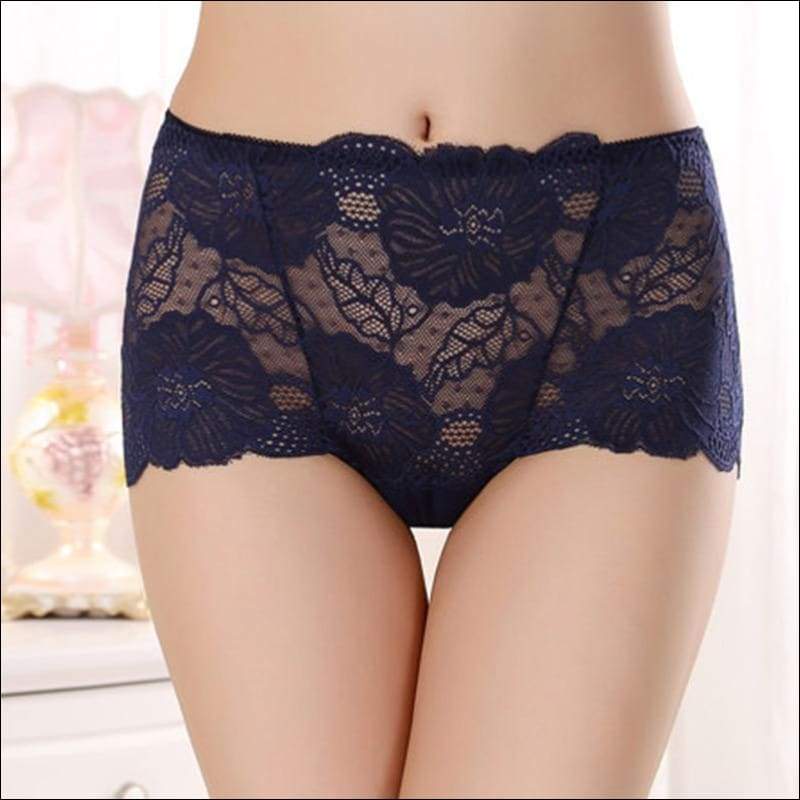 Rose Lace Hollow Out See-through Classic Briefs - Lingerie &