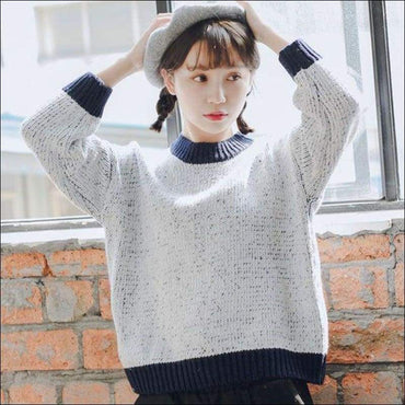Round Collar Contrast Color Knitwear
