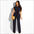 Round Collar Lace-up Top And Straight Pants Two Pieces Sets