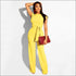 Round Collar Lace-up Top And Straight Pants Two Pieces Sets