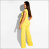 Round Collar Lace-up Top And Straight Pants Two Pieces Sets