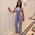 Round Collar Lace-up Top And Straight Pants Two Pieces Sets